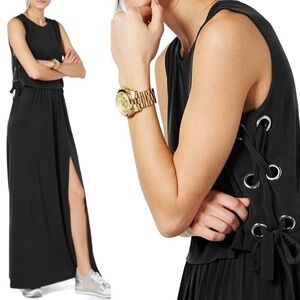 Michael Michael Kors Black Grommet Lace Up Sleeveless Lagenlook Dress Size P/M